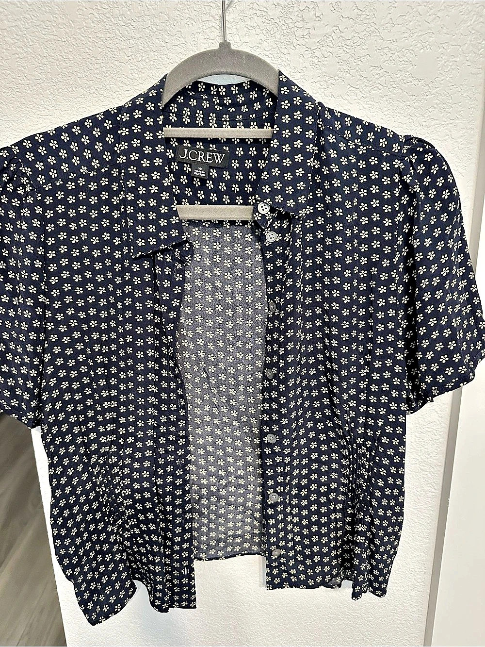 J.Crew Floral Short Sleeve Blouse in Blue & Yellow Size 10